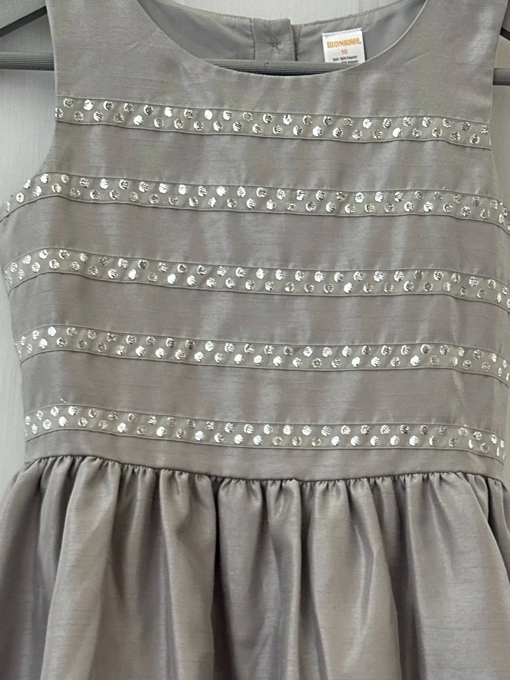 NWT Gymboree Silver Sleeveless Satin Party Dress with Silver Dots Bodice Size 10